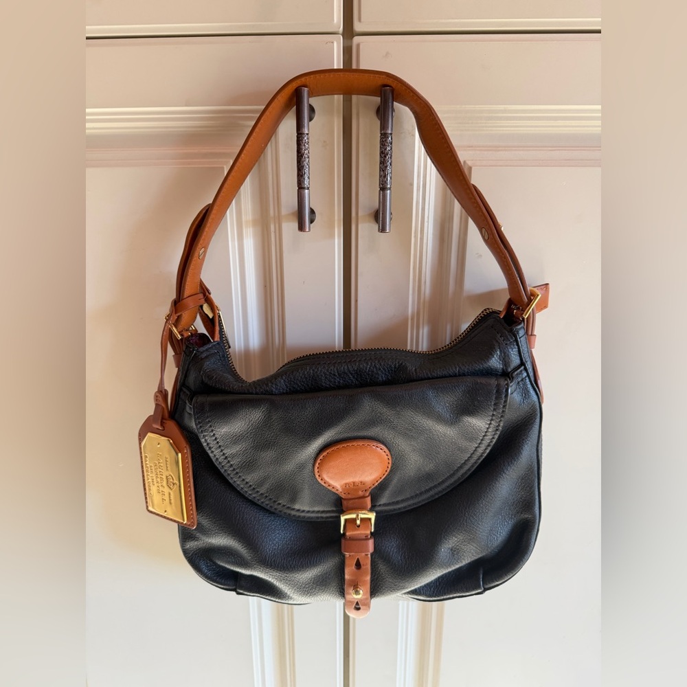 Ralph Lauren Black and Brown Leather Shoulder Bag